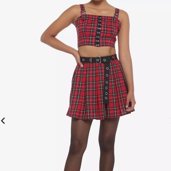 Social Collision Hot Topic plaid gothic crop tank buckle grunge punk Christmas L - Picture 2 of 8